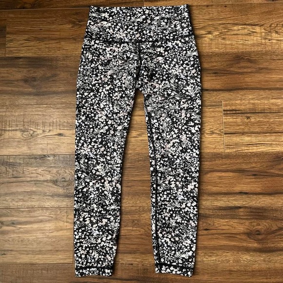lululemon athletica Pants - Lululemon High Rise Floral Print Leggings Black Pink‎ Soft Bloom Pattern Women 6